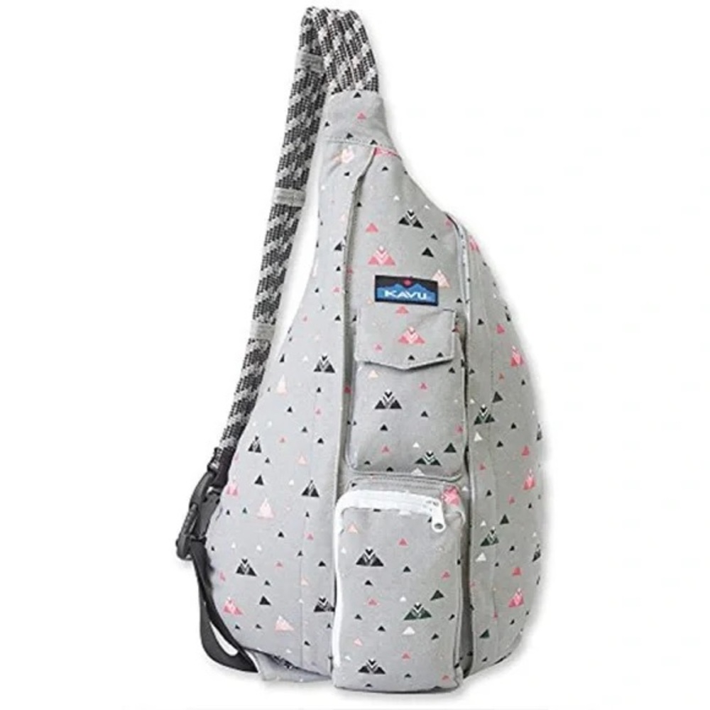 KAVU Rope Sling Bag Spearhead Traingles Print light gray canvas gorpcore comfy